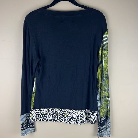 fresh  fx long sleeved green/black graphic jersey knit top size small - Picture 4 of 10